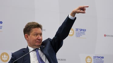 CEO of Russia’s Gazprom Alexei Miller attends a session of the St. Petersburg International Economic Forum (SPIEF) in Saint Petersburg, Russia, on June 16, 2022. (Reuters)