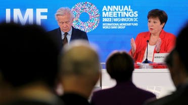 IMF managing director Kristalina Georgieva holds a news conference at the headquarters of the International Monetary Fund during the Annual Meetings of the IMF and World Bank in Washington, US, on October 13, 2022. (Reuters)