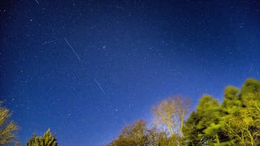 SpaceX Starlink 5 satellites are pictured in the sky seen from Svendborg on South Funen, Denmark April 21, 2020. Picture taken with long exposure. Ritzau Scanpix/Mads Claus Rasmussen via REUTERS ATTENTION EDITORS - THIS IMAGE HAS BEEN SUPPLIED BY A THIRD PARTY. DENMARK OUT. NO COMMERCIAL OR EDITORIAL SALES IN DENMARK