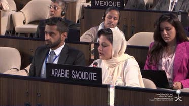 Saudi Arabia’s permanent representative to UNESCO and chairwoman of the organization’s programs and external relations committee, Princess Haifa bint Abdulaziz al-Mogrin at UNESCO 215th session. (Twitter)