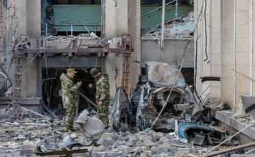 Damage caused by the bombing of the administrative building of Donetsk city