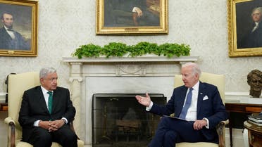 US President Joe Biden meets with Mexican President Andres Manuel Lopez Obrador in the Oval Office of the White House in Washington, U.S., July 12, 2022. REUTERS/Kevin Lamarque