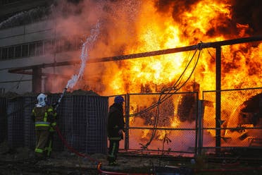 حريق في محطة للطاقة في مييف في 18 أكتوبر بعد غارة روسية