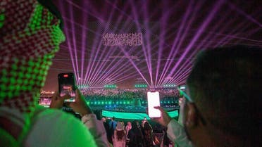 Drones, lights, and fireworks light up the sky during the launch of Riyadh Season 2022. (SPA)