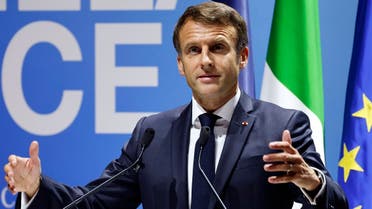 French President Emmanuel Macron delivers a speech during the international peace summit “The Cry for Peace,” organized by the Italian Catholic Community of Sant’Egidio, in Rome, on October 23, 2022. (AFP)