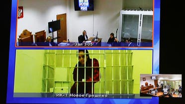 US basketball player Brittney Griner appears on a screen via video link from the detention centre during a court hearing to consider an appeal against her prison sentence, in Krasnogorsk, Moscow Region, Russia October 25, 2022. REUTERS/Evgenia Novozhenina