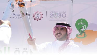 Prince Faisal bin Nawwaf bin Abdulaziz Al Saud, Governor of Al Jouf Region, receives the Saudi Games 2022 torch. (Supplied)
