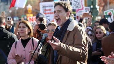 Canada's Prime Minister Justin Trudeau speaks at protest in support of freedom for women in Iran October 29, 2022 in Ottawa, Canada. Iran has been rocked by protests since 22-year-old Mahsa Amini's death on September 16, three days after she was arrested. (AFP)