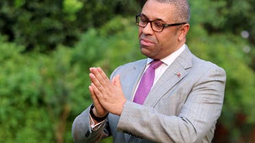 British Foreign Secretary James Cleverly gestures during an interview with Reuters at the residence of British High Commissioner in New Delhi, India, October 29, 2022. (Reuters)