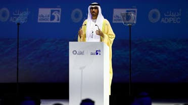 UAE Industry Minister Sultan Ahmed Al Jaber speaks during the Abu Dhabi International Petroleum Exhibition and Conference (ADIPEC) in Abu Dhabi, UAE, on October 31, 2022. (Reuters)