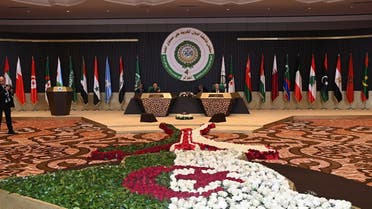 Algerian President Abdelmadjid Tebboune and Arab League Secretary General Ahmed Aboul Gheit attend a session of the Arab League summit, Algeria, on November 2, 2022. (Reuters)