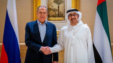 UAE Foreign Affairs Minister Sheikh Abdullah bin Zayed meets with with his Russian counterpart Sergey Lavrov. (Twitter)