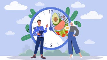 Intermittent fasting with time window for food eating stock illustration
