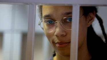 US basketball player Brittney Griner, who was detained at Moscow's Sheremetyevo airport and later charged with illegal possession of cannabis, stands inside a defendants' cage before a court hearing in Khimki outside Moscow, Russia August 4, 2022. (File photo: Reuters)