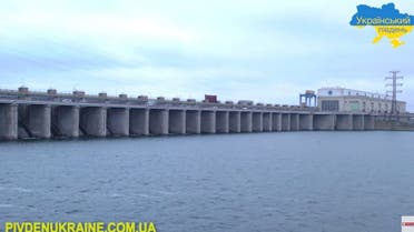 FILE PHOTO: A view shows the Kakhovka Dam, in Nova Kakhovka, in this undated still frame taken from a social media video. Courtesy of Ukrayinskyi Pivden/via REUTERS THIS IMAGE HAS BEEN SUPPLIED BY A THIRD PARTY. MANDATORY CREDIT./File Photo