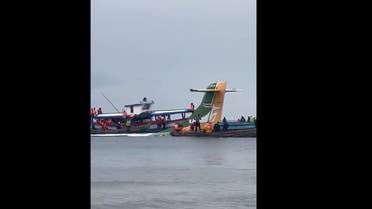 A screengrab from a video shows rescue efforts in action after a passenger plane crashed into Lake Victoria in Tanzania. (Twitter) 