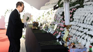 South Korean President Yoon Suk-yeol visits a memorial altar for victims of a crowd crush that happened during Halloween festivities in Seoul, South Korea on November 4, 2022. (Reuters)