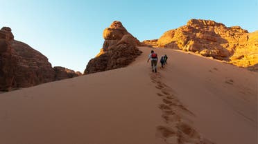 Hikers in AlUla's Hidden Valley in Saudi Arabia. (Twitter)