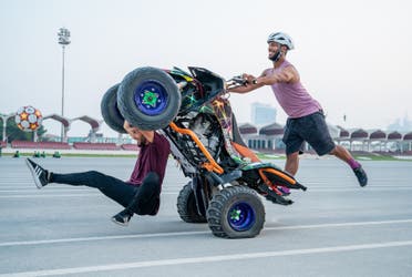 Ammar Alkhudairi  - also known as ‘Ammar Freez’ – displayed his own impressive ball skills by breaking two Guinness World Records titles including Most consecutive football touches on a quad bike performing a wheelie (team of two), collaboratively with the famous athlete Abdulla Al Hattawi, in which they achieved 70 football touches. (Supplied)