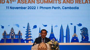 Cambodia’s Prime Minister Hun Sen speaks during the opening ceremony of the 40th and 41st Association of Southeast Asian Nations (ASEAN) Summits in Phnom Penh on November 11, 2022. (AFP)