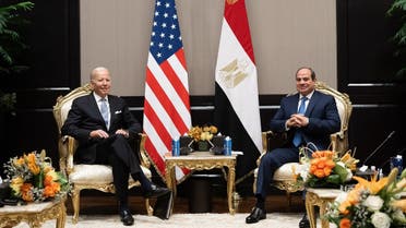 Egyptian President Abdel Fattah El-Sisi and his US counterpart Joe Biden hold a meeting on the sidelines of the COP27 summit, in Egypt’s Red Sea resort city of Sharm el-Sheikh, on November 11, 2022. (AFP)
