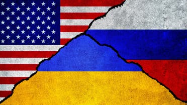 USA, Russia and Ukraine flag together stock illustration