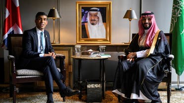 Britain's Prime Minister Rishi Sunak (L) and Saudi Arabia's Crown Prince Mohammed bin Salman are seen during a bilateral meeting at the G20 Summit on November 15, 2022 in Nusa Dua, Indonesia.  (Reuters)