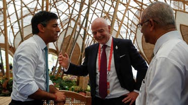 British Prime Minister Rishi Sunak and FIFA President Gianni Infantino attend a leaders lunch during the G20 Summit in Nusa Dua, Bali, Indonesia, on Nove
