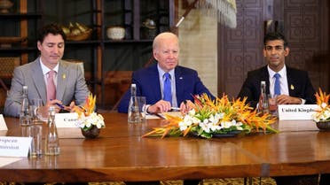 Canada's Prime Minister Justin Trudeau, US President Joe Biden and British Prime Minister Rishi Sunak attend an emergency meeting of leaders at the G20 summit following the overnight missile strike by a Russian-made rocket on Poland, November 16, 2022 in Bali, Indonesia. (Reuters)