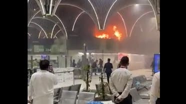 Screengrab from a video posted to Twitter of a fire that broke out in Baghdad airport. (Twitter)