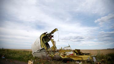 FILE PHOTO: A part of the wreckage is seen at the crash site of the Malaysia Airlines Flight MH17 near the village of Hrabove (Grabovo), in the Donetsk region July 21, 2014. REUTERS/Maxim Zmeyev/File Photo