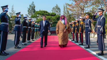 Saudi Arabia’s Crown Prince and Prime Minister Mohammed bin Salman meets with South Korea’s President Yoon Suk-Yeol during his official visit to Seoul. (SPA)