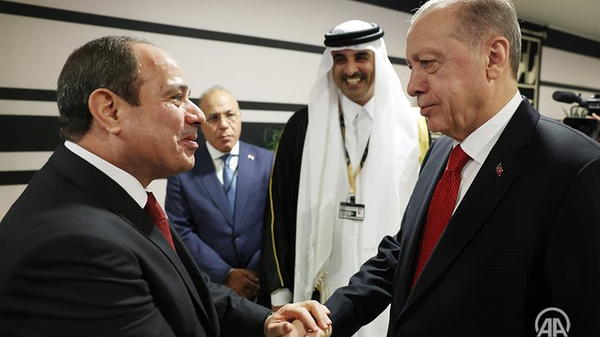 Turkey’s Erdogan shakes hands with Egypt’s Sisi at World Cup