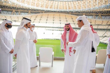 File photo of Saudi Arabia's Crown Prince Mohammed bin Salman visiting Qatar's World Cup stadium. (Twitter)