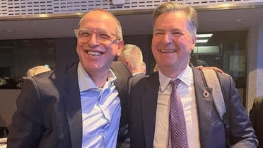 Virgin Atlantic CEO Shai Weiss and Heathrow Airport CEO John Holland-Kaye pose for a photograph at a conference in London, Britain, on November 21, 2022. (Reuters)
