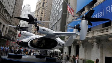 A Joby Aviation Air Taxi is seen outside of the New York Stock Exchange (NYSE), August 11, 2021. (Reuters)
