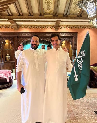 Crown Prince Mohammed bin Salman poses for a picture with his brother Prince Saudi during the World Cup match between Argentina and Saudi Arabia. (Instagram)