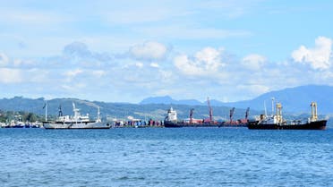 This picture taken on August 30, 2022, shows ships anchored near the Honiara port of Solomons Island. (AFP)