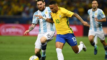 Argentina's Lionel Messi (R) and Brazil's Neymar vie for the ball during their 2018 FIFA World Cup qualifier football match in Belo Horizonte, Brazil. (File photo: AFP)
