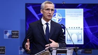 NATO Secretary General Jens Stoltenberg gestures as he addresses a press conference ahead of a foreign ministers’ meeting at the NATO headquarters in Brussels, on November 25, 2022. (AFP)