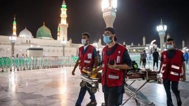 A SRCA volunteer team in the courtyards of the Prophet's Mosque in Medina. (Supplied)