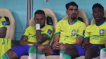 Brazil’s forward #10 Neymar (2nd L) sits on the bench after being substituted during the Qatar 2022 World Cup Group G football match between Brazil and Serbia at the Lusail Stadium in Lusail, north of Doha on November 24, 2022. (AFP)