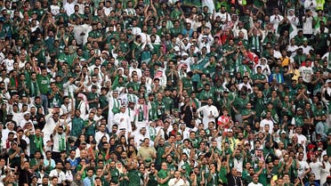 Saudi Arabia supporters cheer during the Qatar 2022 World Cup Group C football match between Poland and Saudi Arabia at the Education City Stadium in Al-Rayyan, west of Doha on November 26, 2022. (AFP)