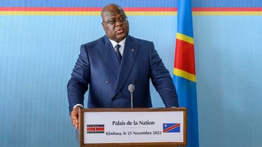 Democratic Republic of Congo, Felix Tshisekedi speaks during a joint press conference with Kenyan President William Ruto (not seen), at the Palace of the Nation in Kinshasa on November 21, 2022. (AFP)