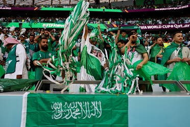 Fans of Saudi Arabia wait on the stands ahead of the Qatar 2022 World Cup Group C football match between Poland and Saudi Arabia on November 26, 2022. (AFP)
