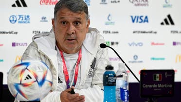 Mexico's Argentinian coach Gerardo Martino gives a press conference at the Qatar National Convention Center (QNCC) in Doha on November 25, 2022, on the eve of the Qatar 2022 World Cup football tournament Group C match between Argentina and Mexico. (AFP)