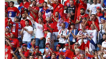 Serbia fans inside the Al Janoub Stadium, Al Wakrah, Qatar, before the match against Cameroon on November 28, 2022. (Reuters)
