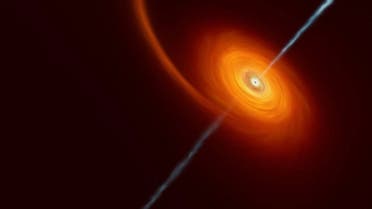 This undated artist’s impression illustrates how it might look when a star approaches too close to a black hole, where the star is squeezed by the intense gravitational pull of the black hole. (ESO/M.Kornmesser/Handout via Reuters)