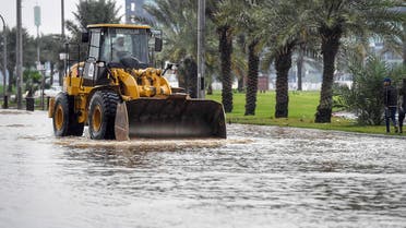 A vehicle drives through a flooded street following heavy rain, in Jeddah, Saudi Arabia, November 24, 2022. (File photo: SPA)
