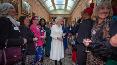 Britain's Queen Consort Camilla attends a reception to raise awareness of violence against women and girls as part of the UN 16 days of Activism against Gender-Based Violence, at Buckingham Palace in London on November 29, 2022. (AFP)